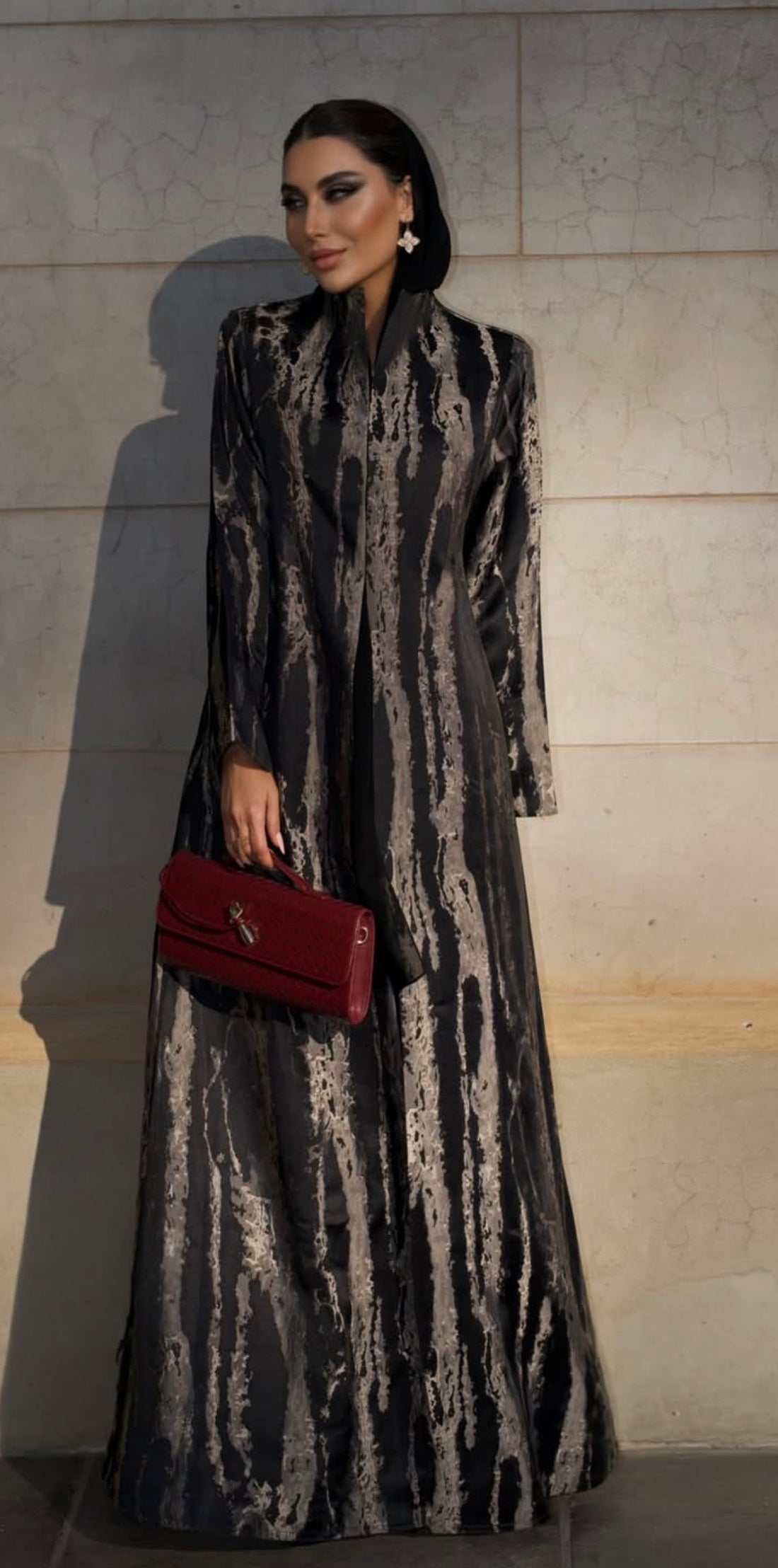 Asmaa abaya -Grey Jacquard